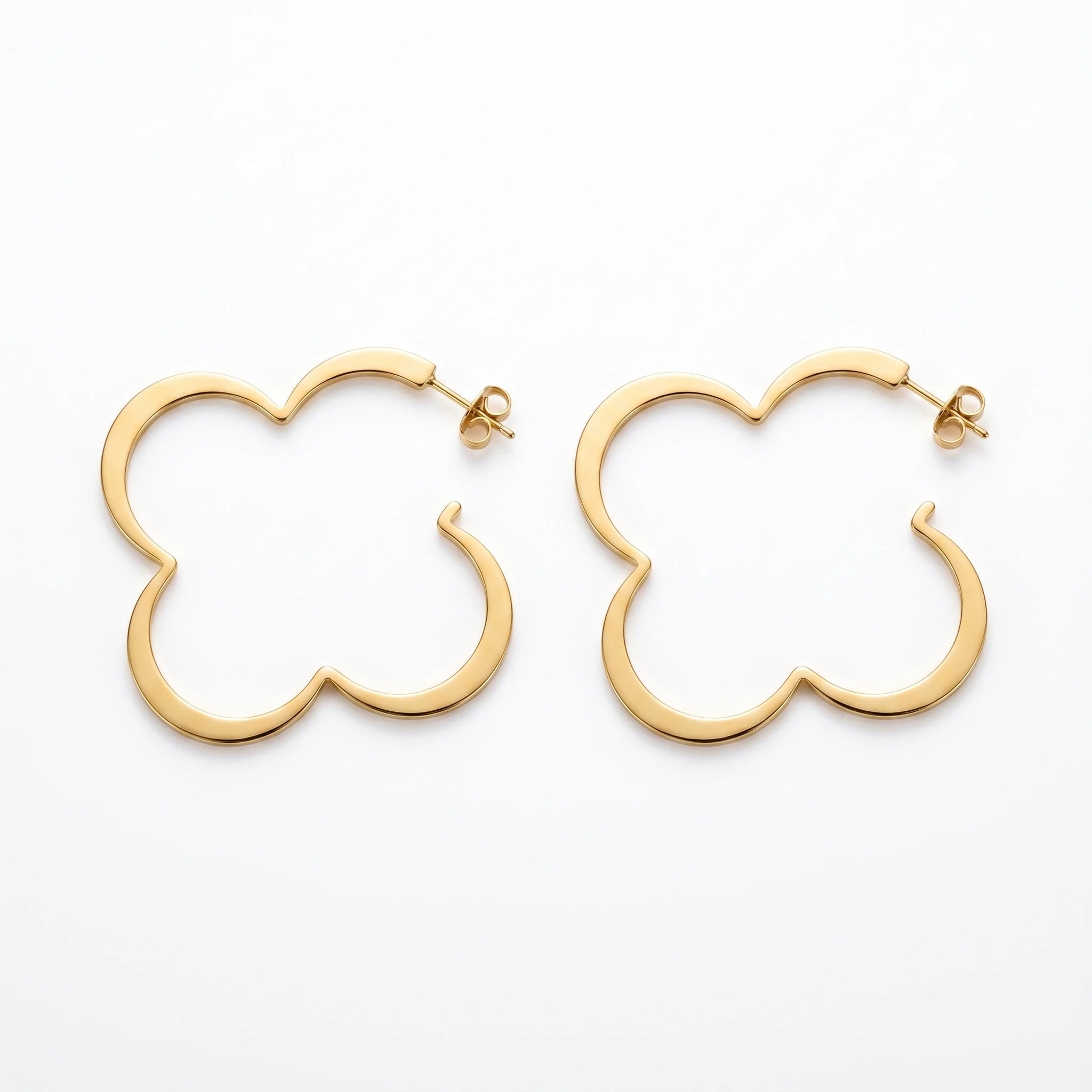 QIAOREN 10735 Gold/Silver Stainless Steel Clover Hoop Earrings, Tarnish Resistant Large Open Flower Statement Earrings