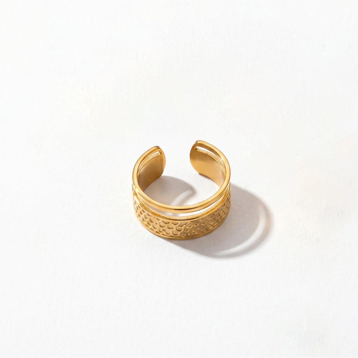 QIAOREN 10706 18K Gold Plated Stainless Steel Waterproof Open Ring Set | 5Pcs Adjustable Stackable Rings