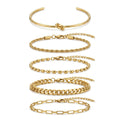 QIAOREN 11587 Waterproof 18K Gold Stainless Steel Bracelet Set 5PCS Stackable Daily Wear Bracelets for Women