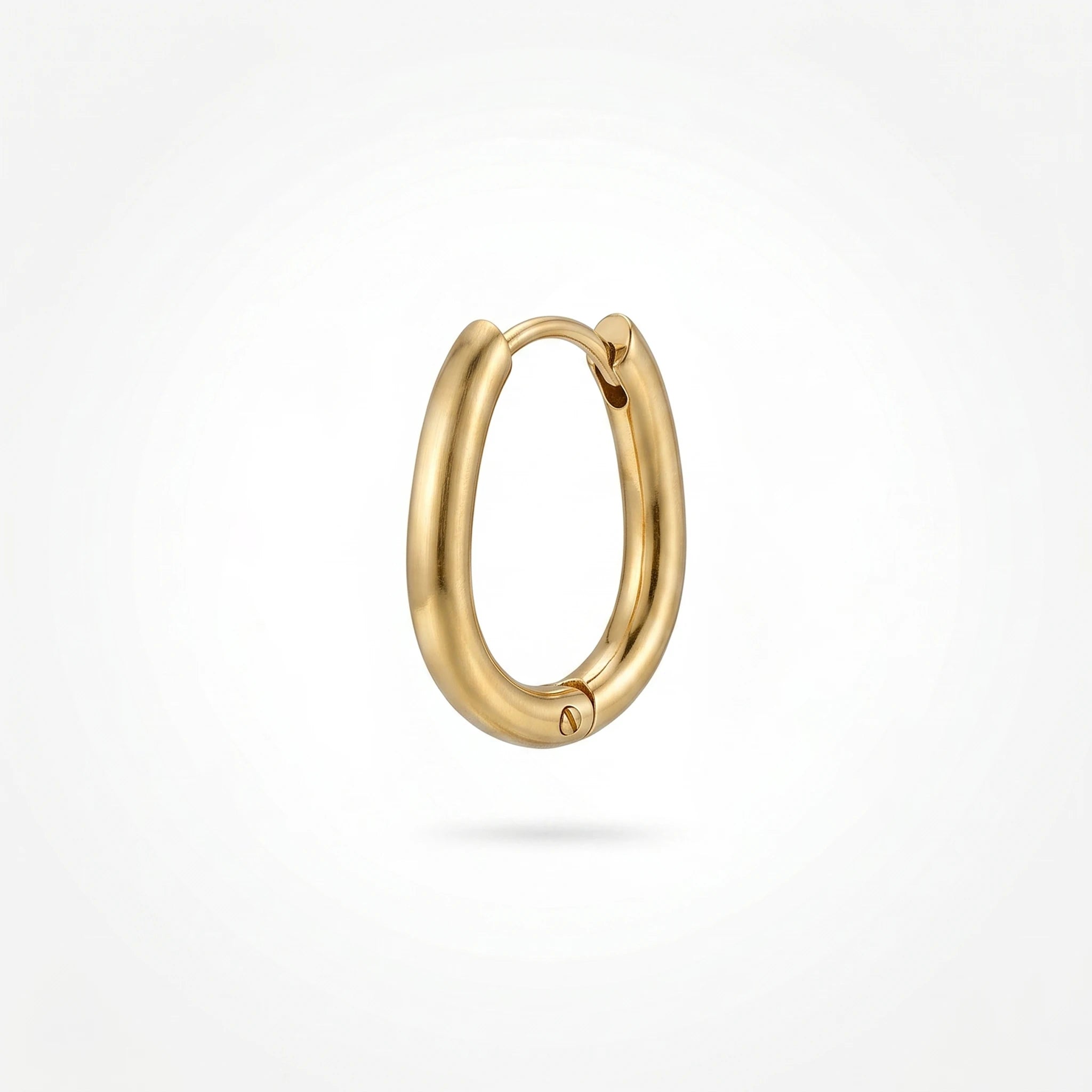 QIAOREN 12583 Smooth Thick Oval Huggie Hoop Earrings PVD 18K Gold Plated Stainless Steel Oval Ear Buckle for US European Women