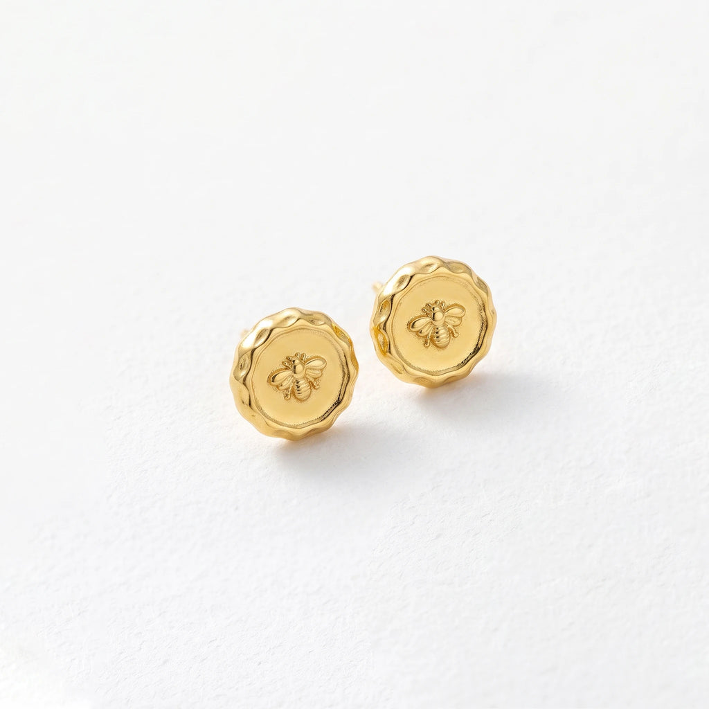 QIAOREN 13246 18K Gold PVD Plated Stainless Steel Plumeria Stud Earrings Polished Five Petal Flower Ear Studs