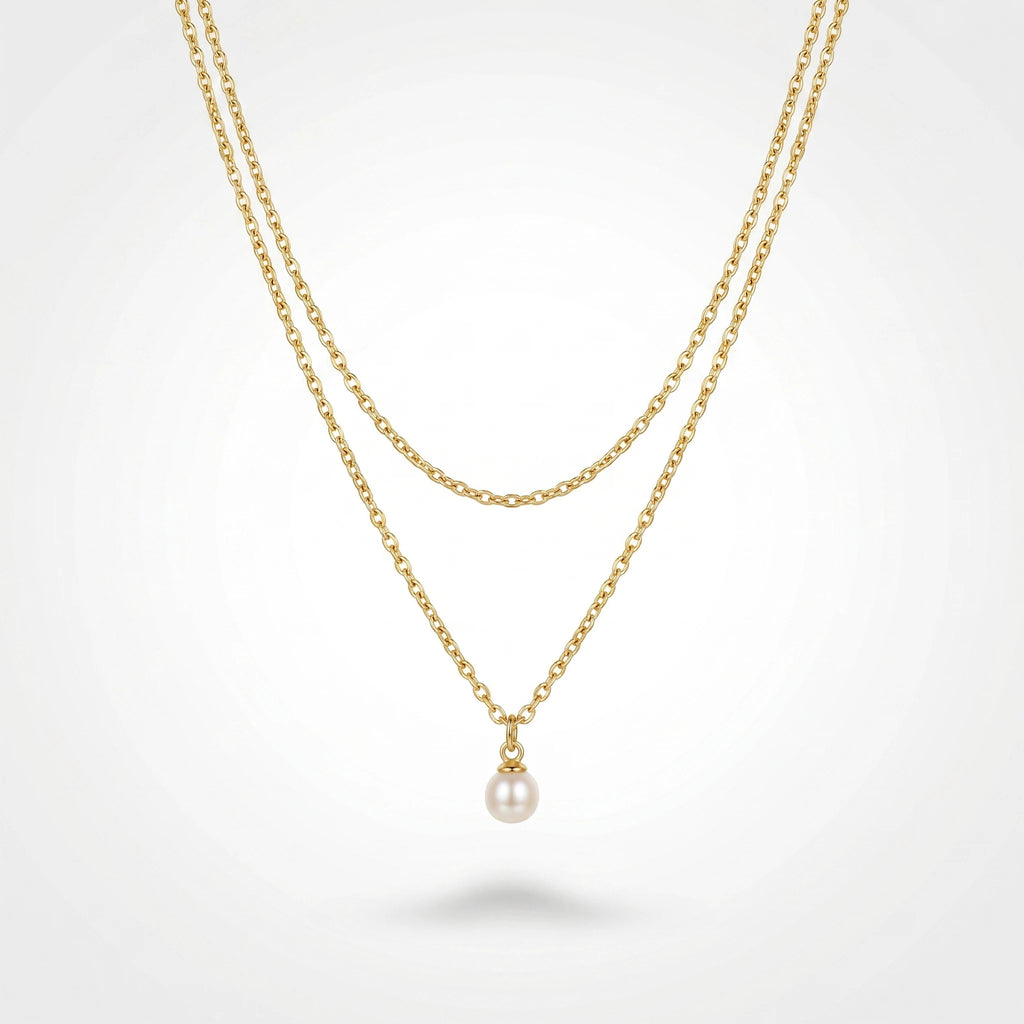 QIAOREN 11261 Tarnish Resistant Waterproof 18K Gold Plated Stainless Steel Layered Pearl Pendant Necklace Trendy Party for Women