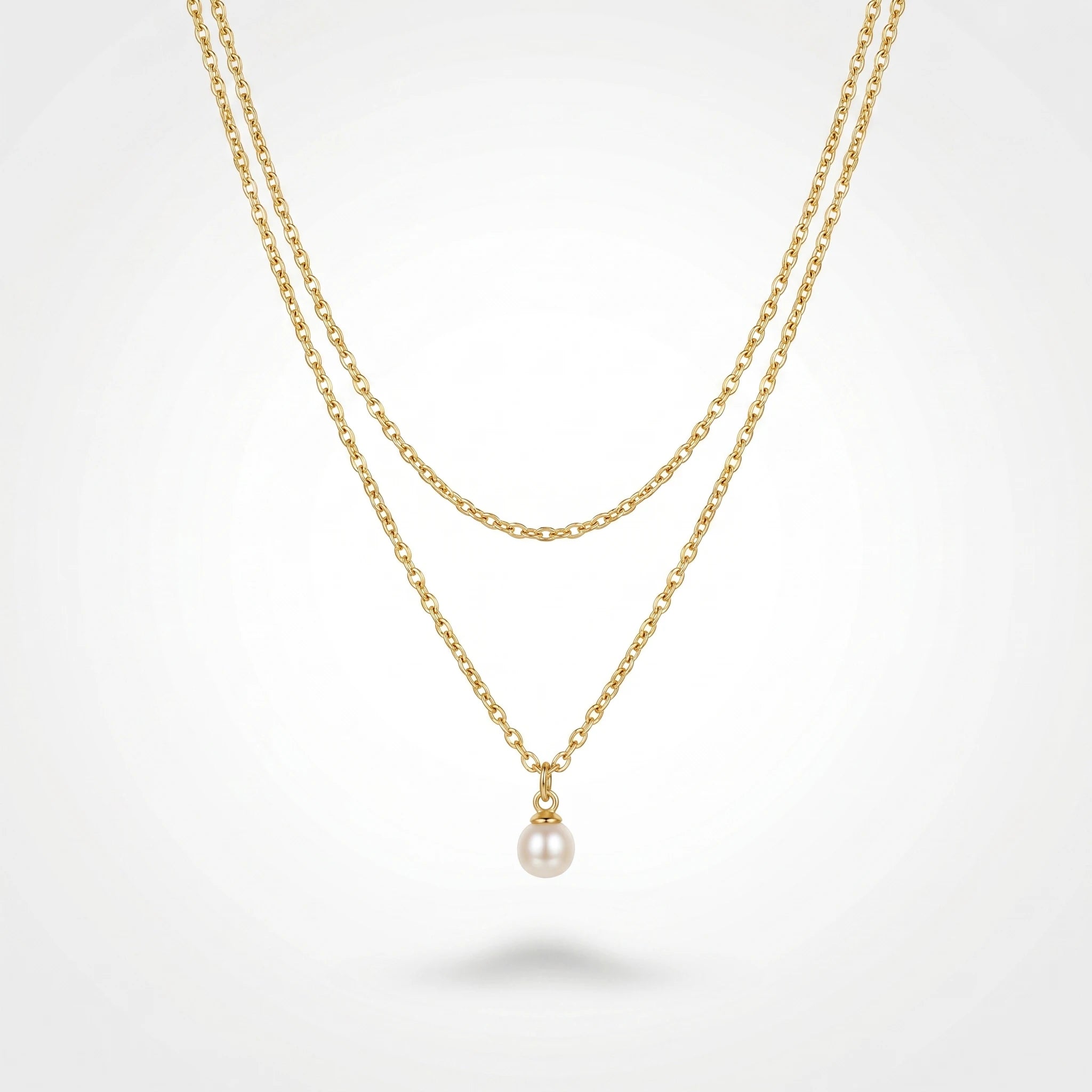 QIAOREN 11261 Tarnish Resistant Waterproof 18K Gold Plated Stainless Steel Layered Pearl Pendant Necklace Trendy Party for Women