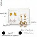 QIAOREN 14524 Waterproof Stainless Steel Earrings Set Leaf Drop Hoop Stud Earrings CZ Crystal Hypoallergenic Jewelry Women