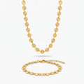 QIAOREN 10790 Trendy 18K Gold Plated Geometric Disc Chain Stainless Steel Adjustable Necklace Bracelet Set Fashion Jewelry