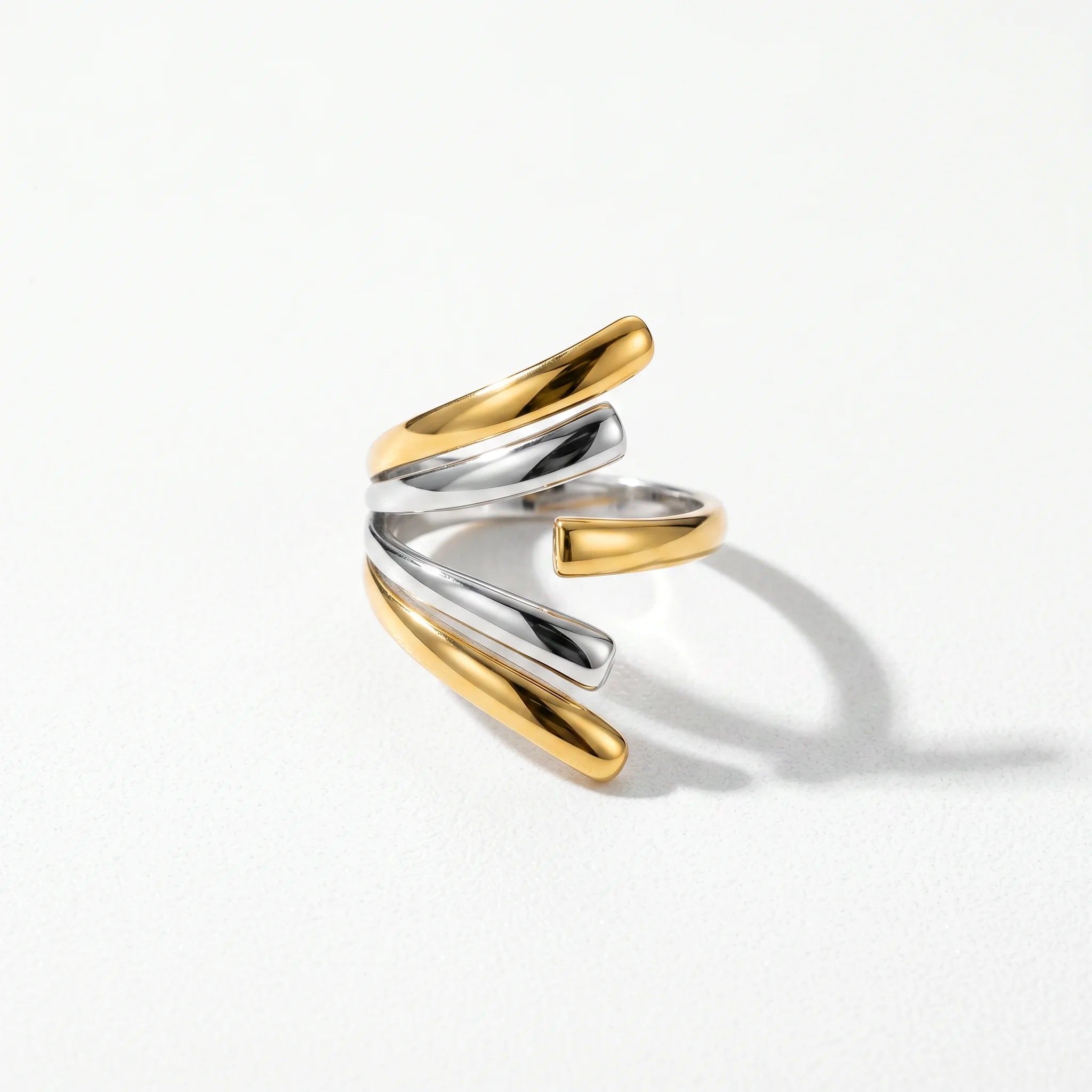 QIAOREN 12998-01 Gold Silver Plated Adjustable Open Stack Ring Set for Women Minimalist Geometric Statement Rings