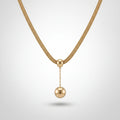 QIAOREN 13463 Dainty Mesh Chain Y Drop Necklace with Two Smooth Round Ball Pendants, Minimalist Gold Neck Jewelry Gift