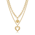 QIAOREN 11505 Stainless Steel Double Layer Heart Necklace Wing Hollow Heart Pendant Adjustable Gold Stack Jewelry for Women