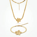 QIAOREN 11501 Elegant Tropical Flower Herringbone Jewelry Set 18K Gold Plated Stainless Steel Tarnish Free