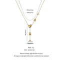 QIAOREN 13982 Thin Oval Link Y Drop Lariat Necklace with Textured Ginkgo Leaf Charms & Sliding Round Ball Pendant