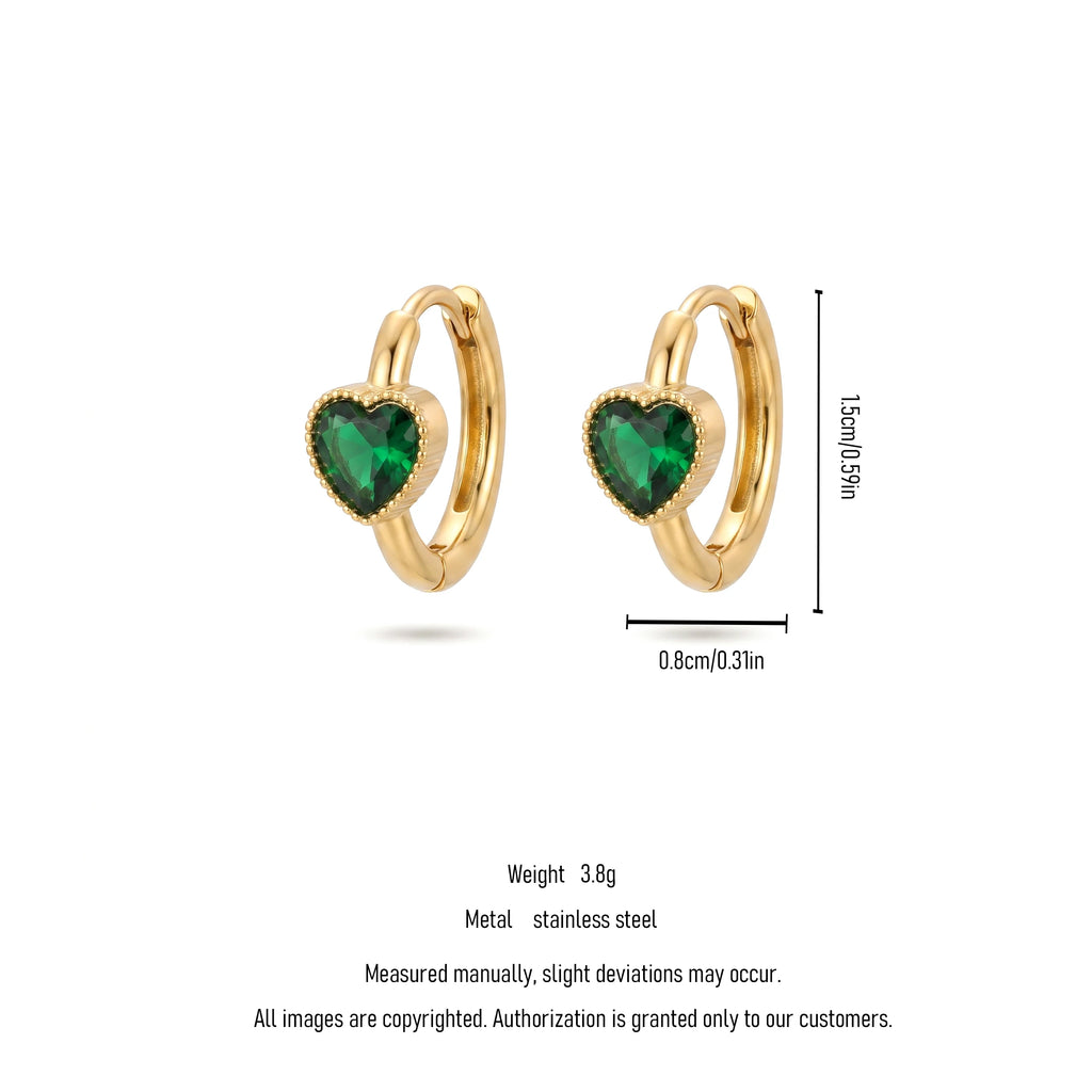 QIAOREN 12163-68 Gold Plated Stainless Steel Heart  Earrings Multi Color Crystal Hoop Jewelry Gift for US European Ladies