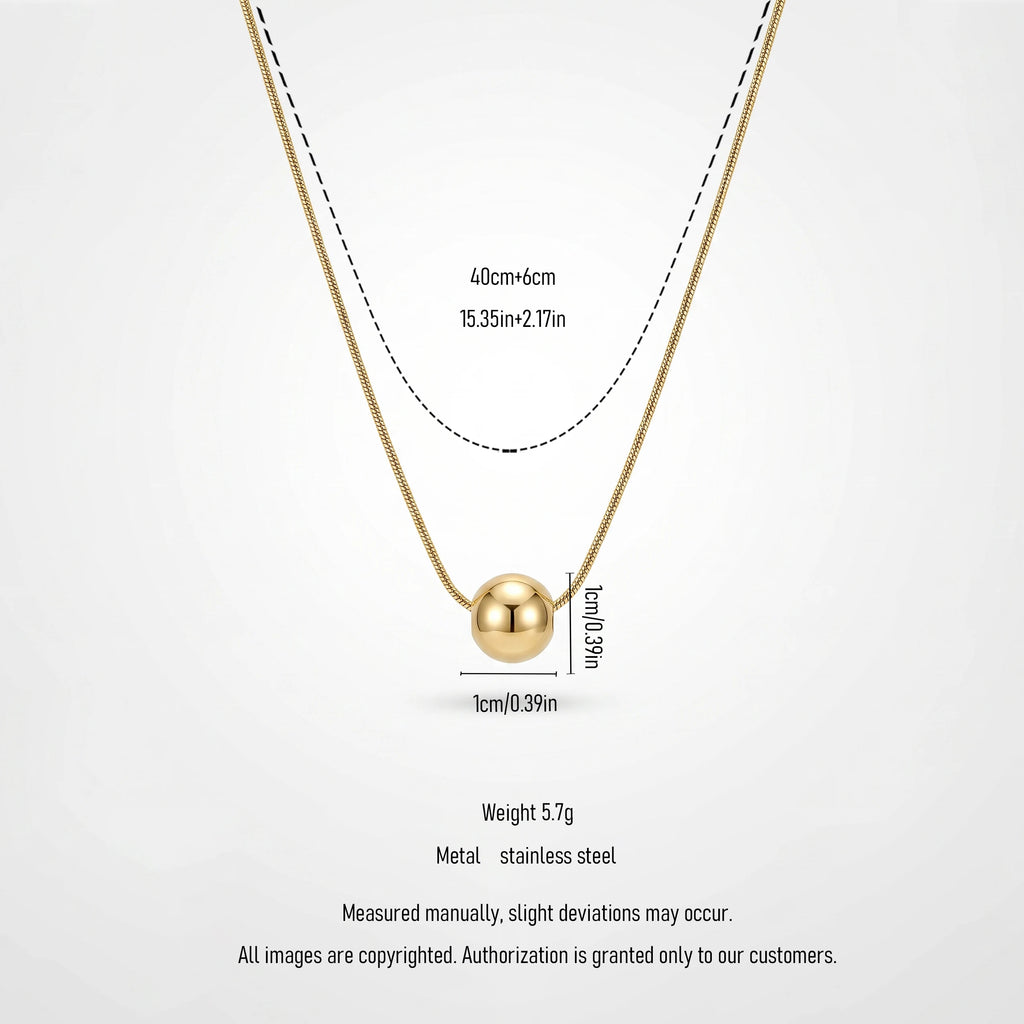 QIAOREN 13502 Minimalist Single Smooth Round Ball Pendant Necklace with Thin Snake Chain, Dainty Gold Slide Bead Necklace
