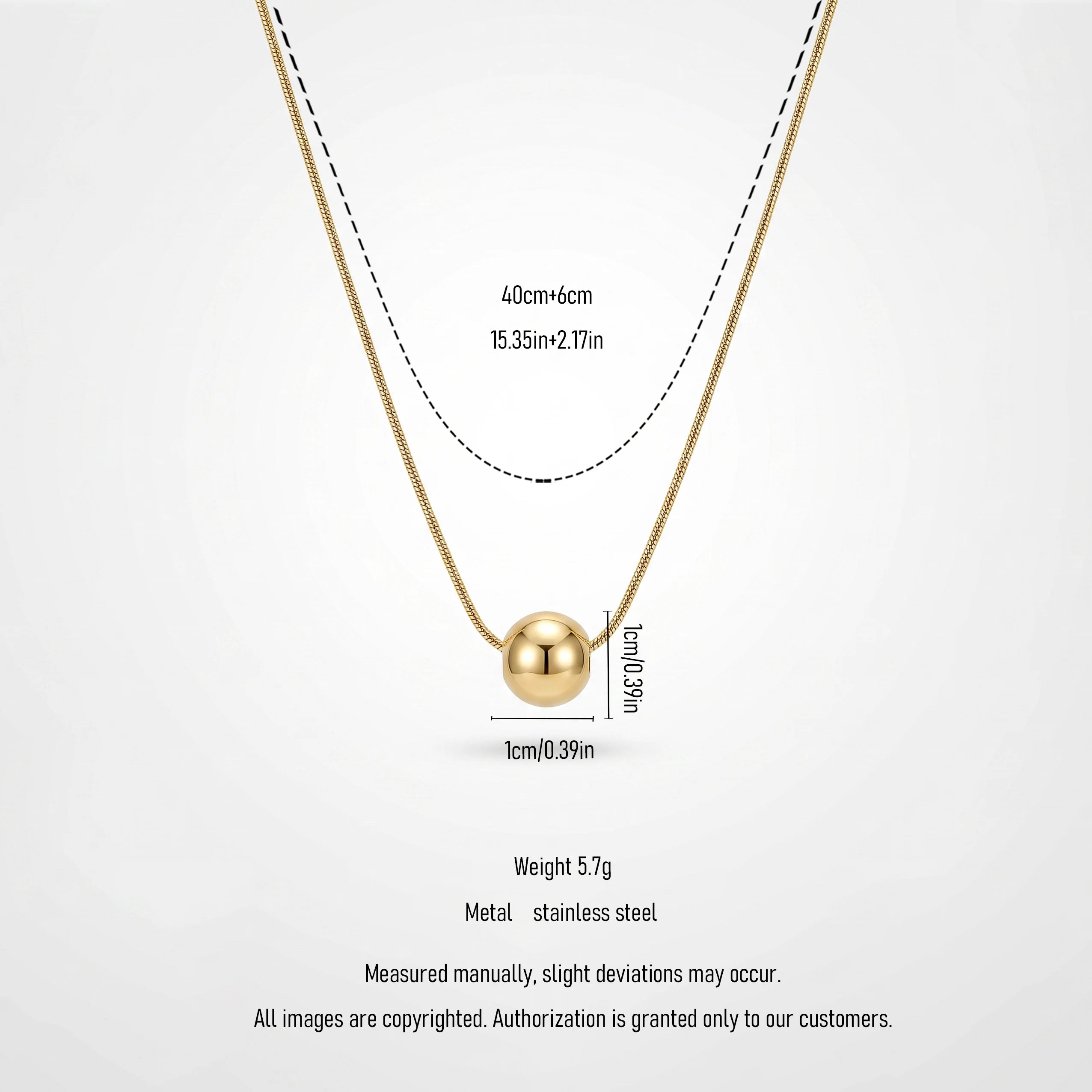 QIAOREN 13502 Minimalist Single Smooth Round Ball Pendant Necklace with Thin Snake Chain, Dainty Gold Slide Bead Necklace