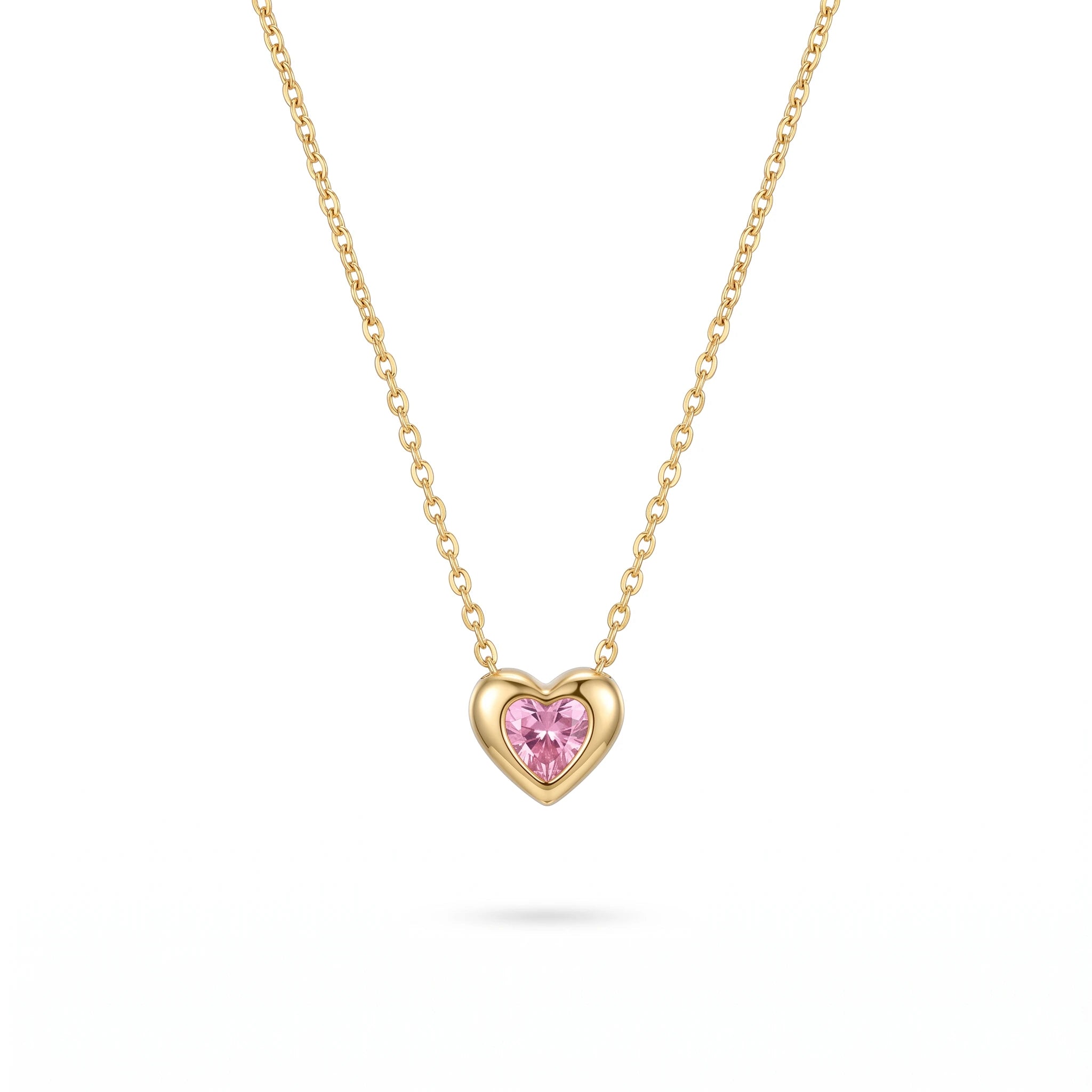QIAOREN13960-61 Stainless Steel Pink Heart Necklace Gold Dainty Crystal Pendant Charm Jewelry for Women