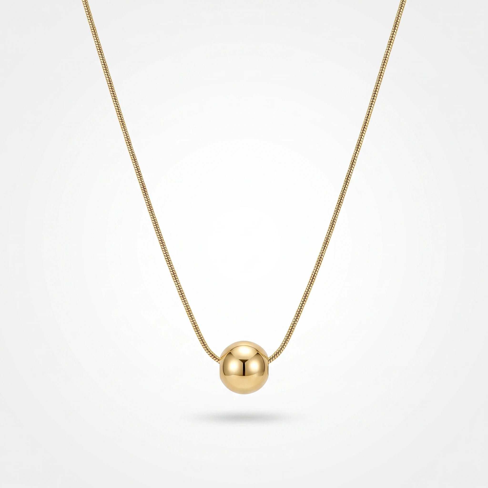QIAOREN 13502 Minimalist Single Smooth Round Ball Pendant Necklace with Thin Snake Chain, Dainty Gold Slide Bead Necklace