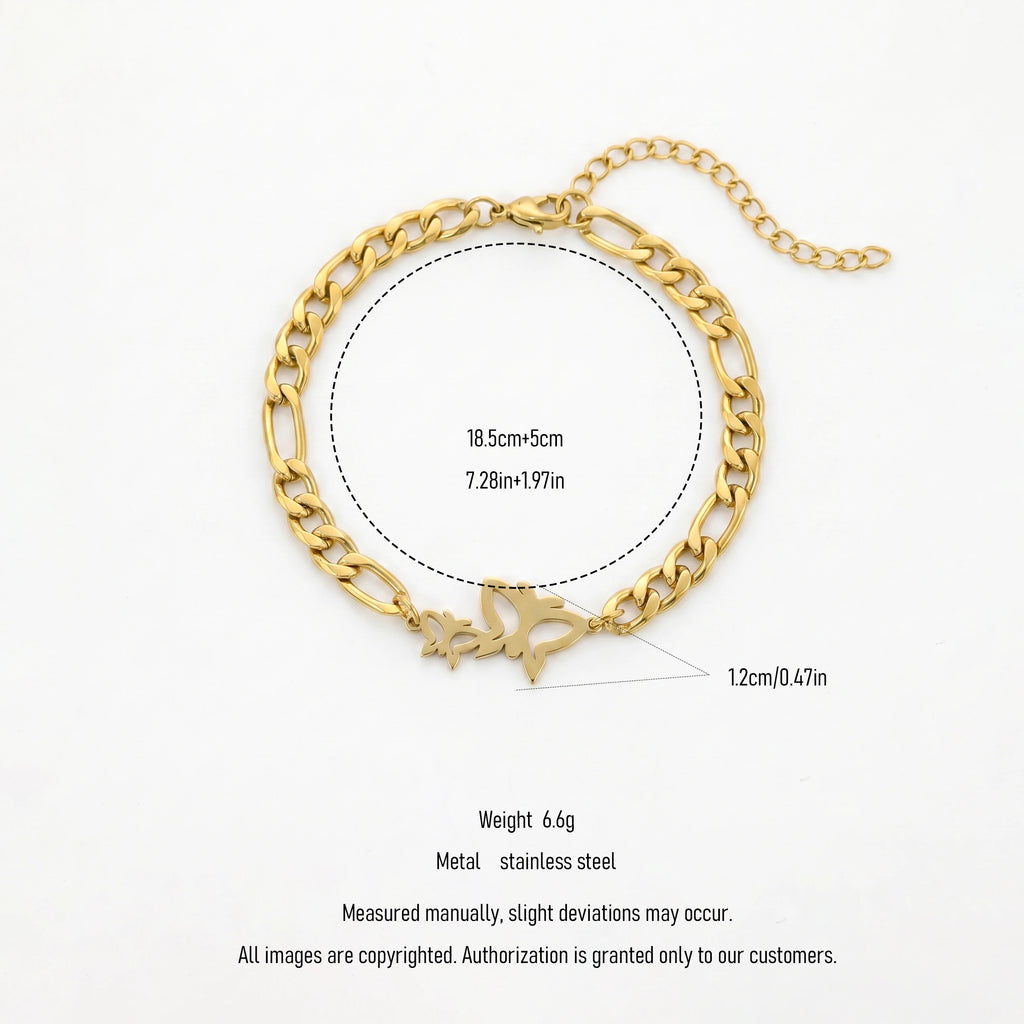 QIAOREN 11735 Tarnish Free 18K Gold Stainless Steel Butterfly & Star Anklet Cuban Chain Adjustable Foot Chain
