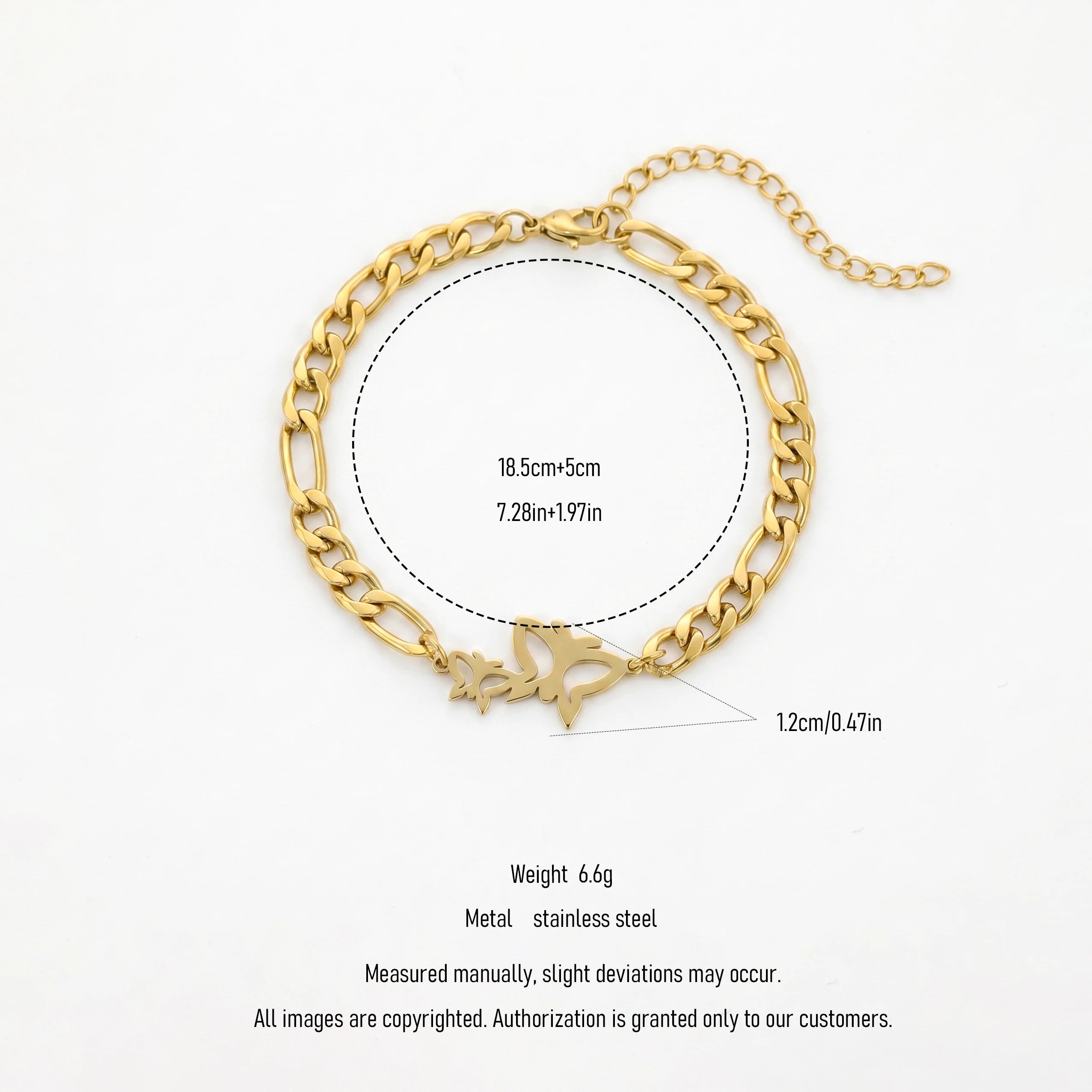 QIAOREN 11735 Tarnish Free 18K Gold Stainless Steel Butterfly & Star Anklet Cuban Chain Adjustable Foot Chain