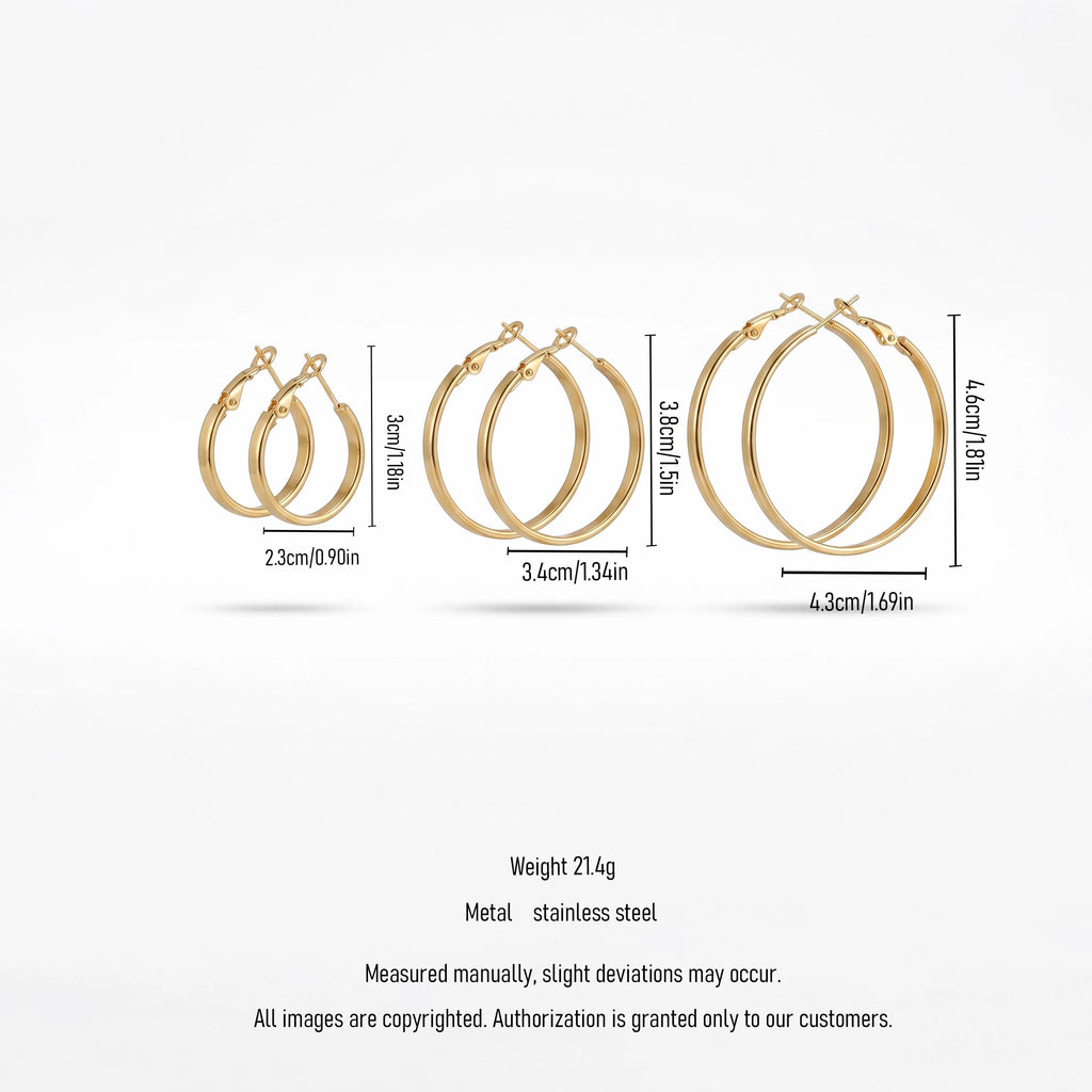 QIAOREN 13211 Gold Plated Oval Hoop Earrings for Women Stainless Steel Lightweight Minimalist Everyday Fashion Jewelry