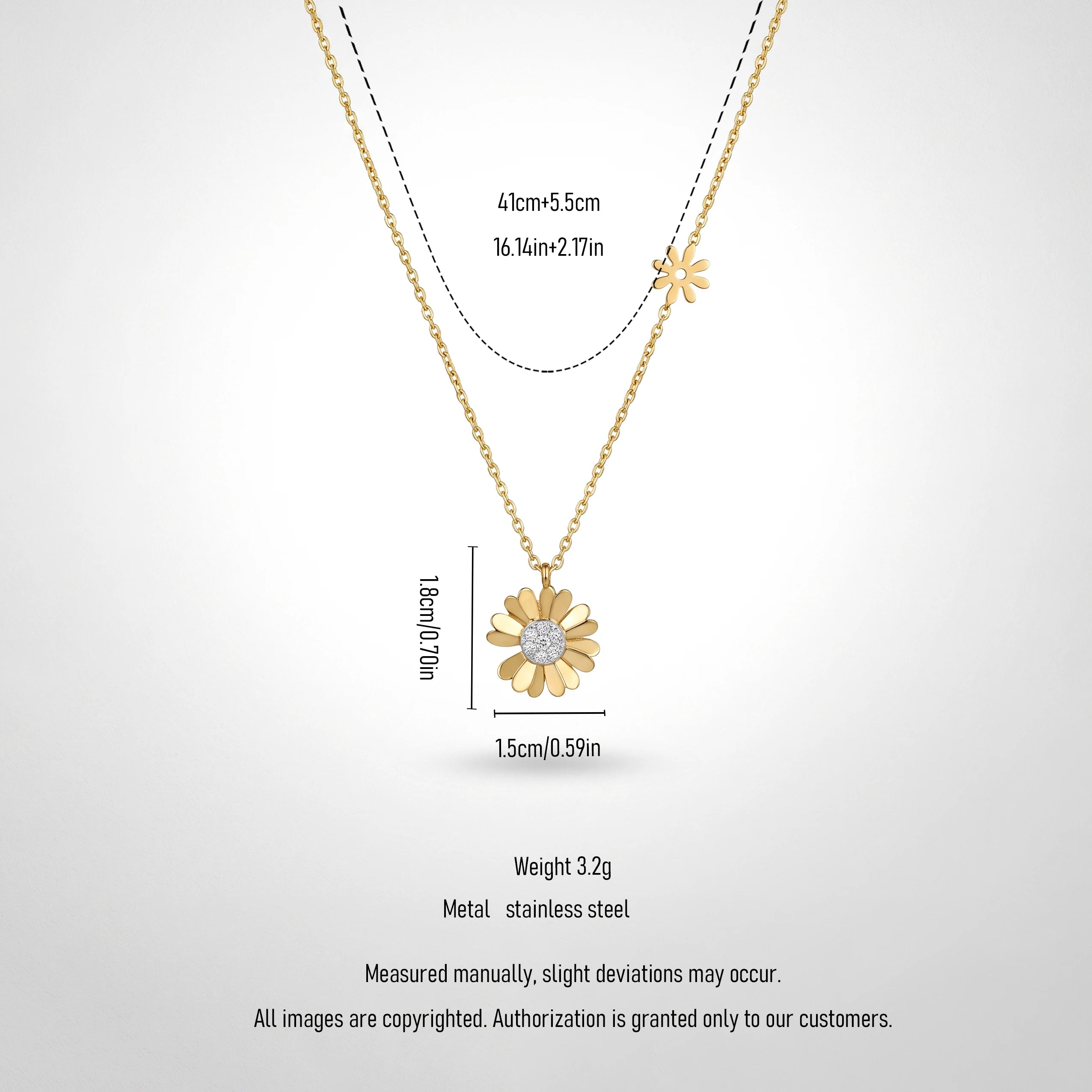 QIAOREN 13949 Stainless Steel Daisy Flower Pendant Necklace Waterproof Hypoallergenic Minimalist Jewelry for Women