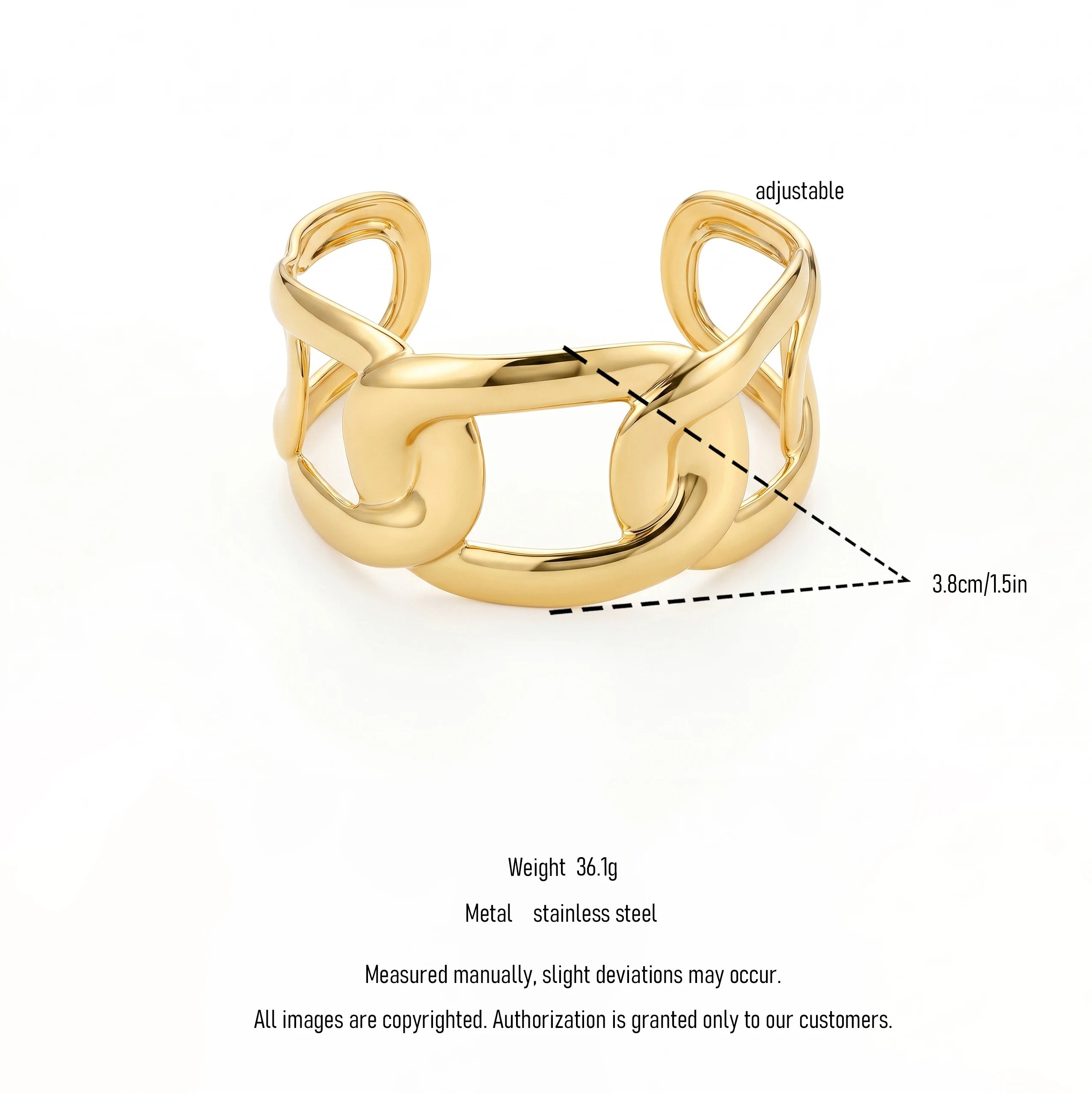 QIAOREN 12721 Modern Geometric Thick Intertwined Rectangular Link Wide Cuff Bangle Hypoallergenic Stainless Steel Gold Bracelet