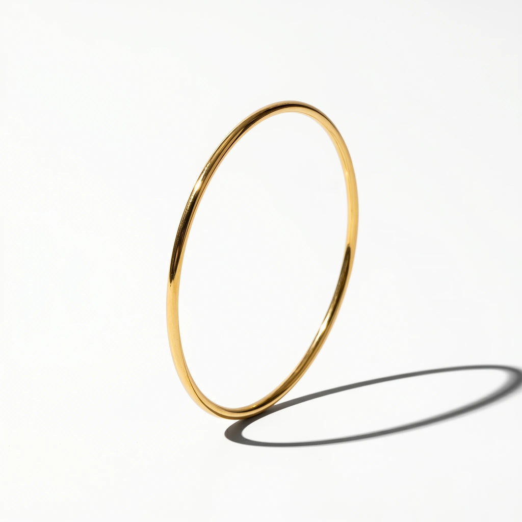 QIAOREN 12781 Stainless Steel Thin Gold Round Bangle Polished Plain Minimal Stack Wrist Bracelet for Women