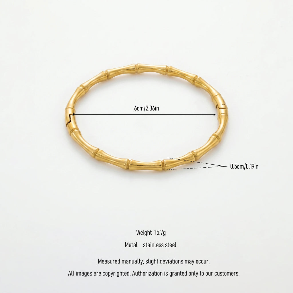QIAOREN 12766 Stainless Steel 18K Gold Bamboo Joint Hinged Bangle Minimal Open Clasp Stack Wrist Bracelet for Women Daily Gift