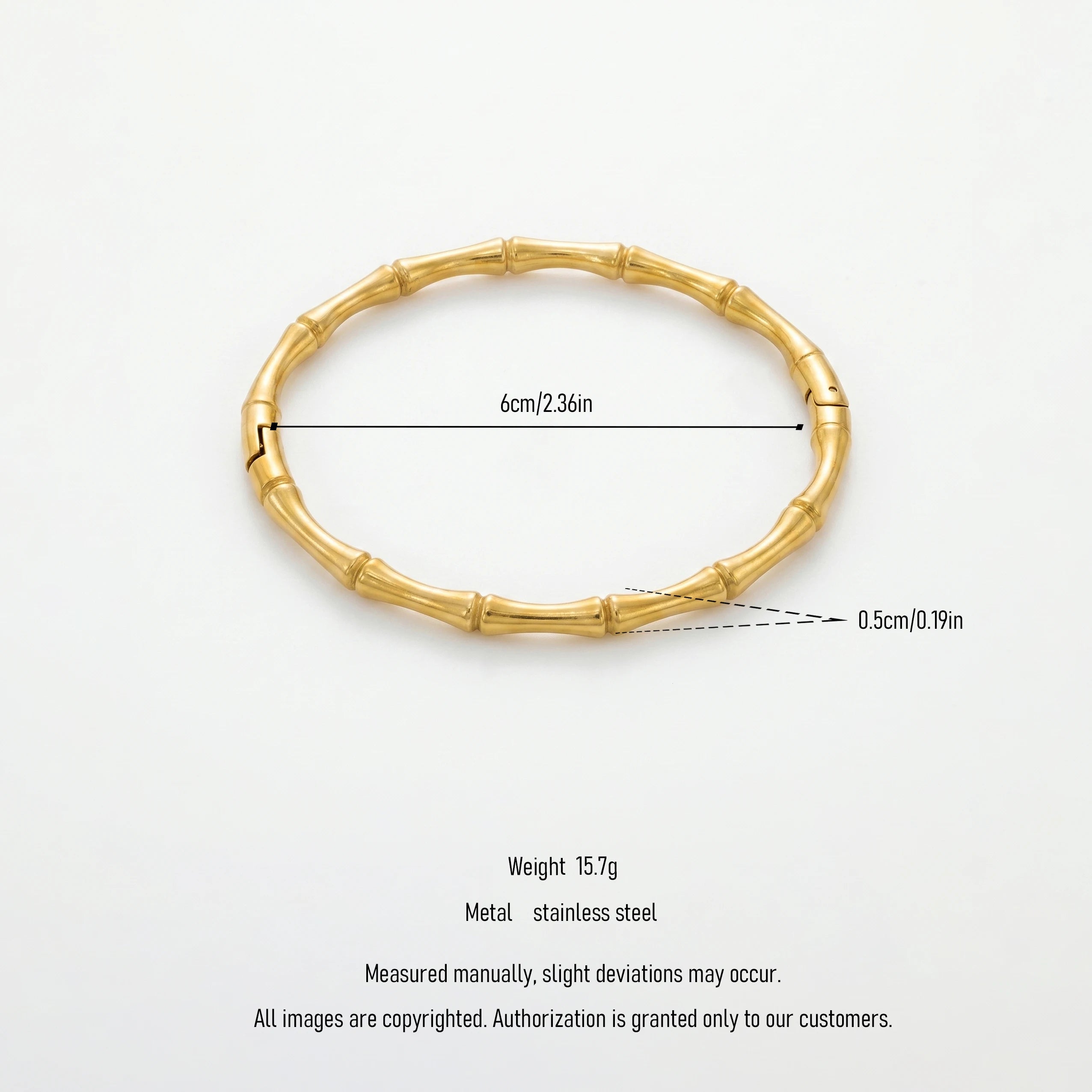 QIAOREN 12766 Stainless Steel 18K Gold Bamboo Joint Hinged Bangle Minimal Open Clasp Stack Wrist Bracelet for Women Daily Gift