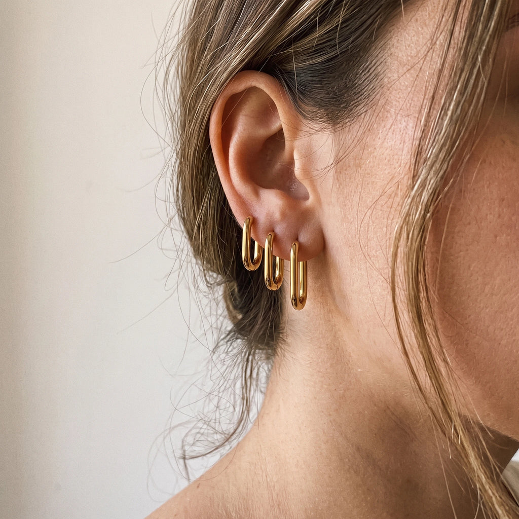 QIAOREN 14448 3 Pairs Rectangular U Shape Huggie Hoop Earrings Set Minimalist Daily Wear Jewelry Gift
