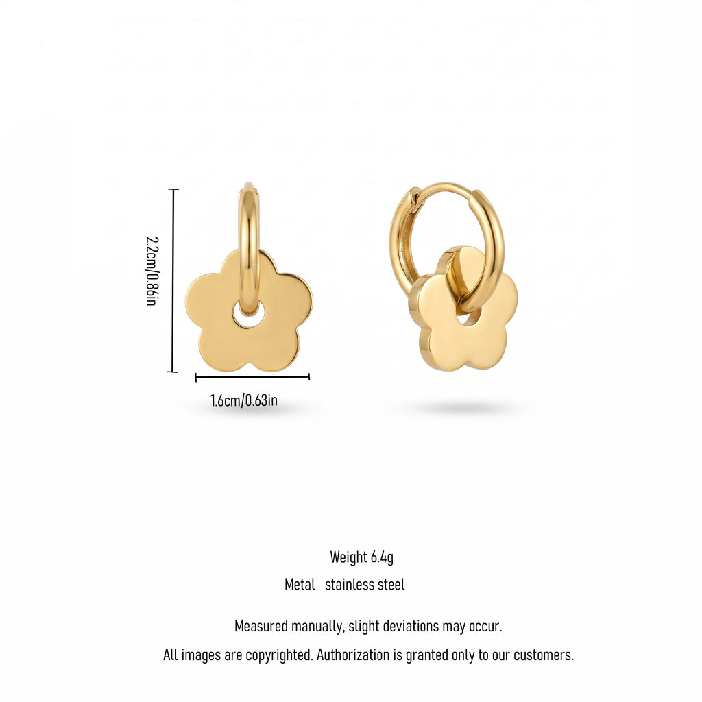 QIAOREN 13969 Stainless Steel Flower Hoop Earrings Gold Floral Huggie Earrings Minimalist Dainty Jewelry for Women