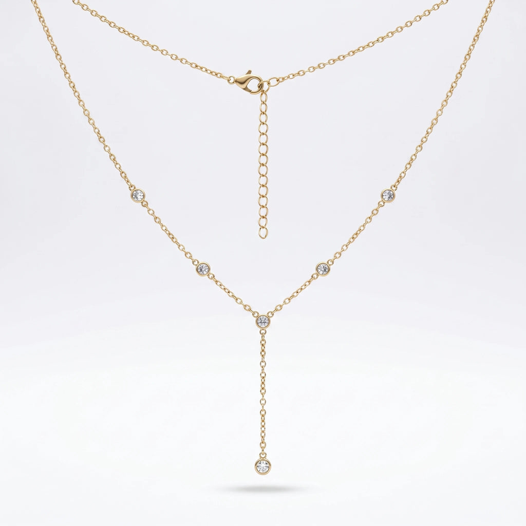 QIAOREN 10600 Link Chain Y Drop Pendant Necklace 18K Gold Plated Stainless Steel Waterproof Tarnish Free Trendy Jewelry