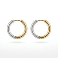 QIAOREN 12757 Trend Two Tone Split Circle Earrings Stainless Steel Silver Gold Chunky Huggie Hoop Stack Accessory
