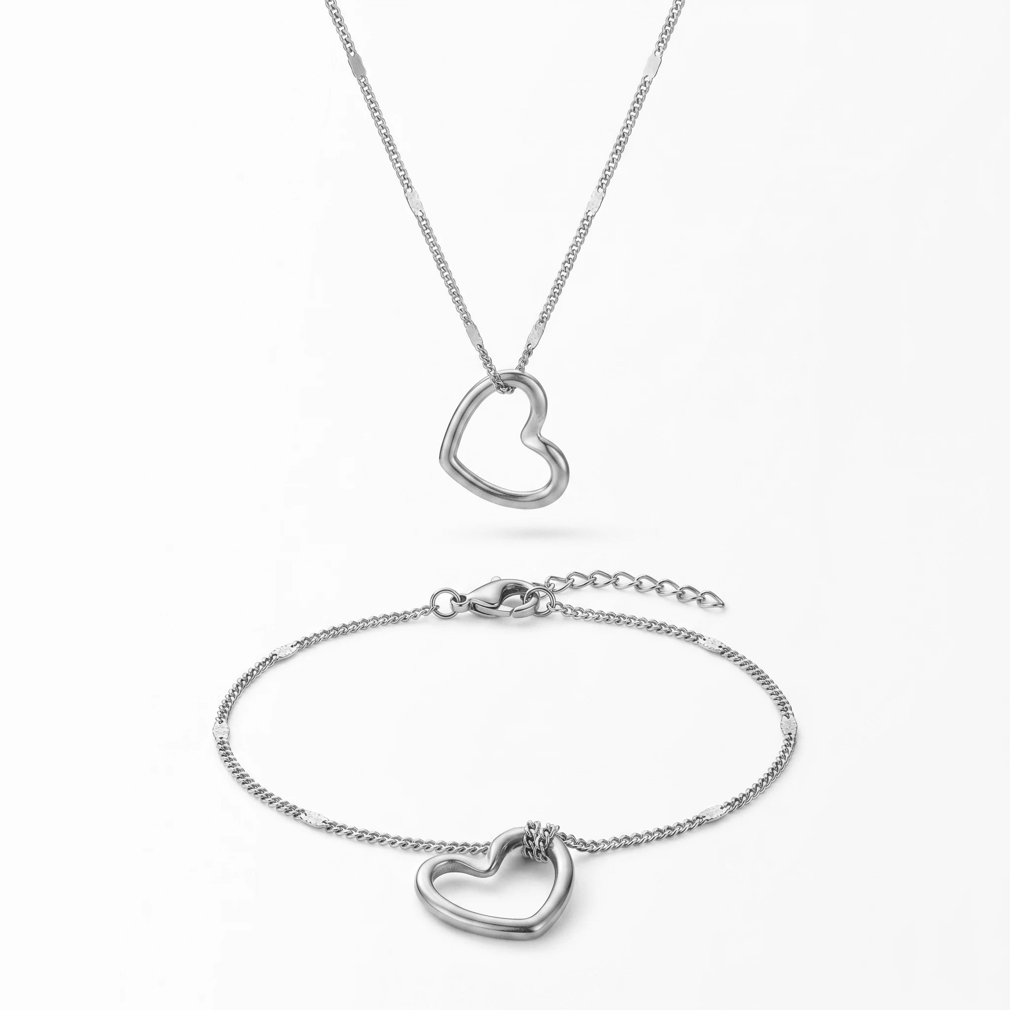 QIAOREN 10647 Irregular Hollow Heart Matching Jewelry Set 18K Gold Plated Stainless Steel No-Fade Necklace Bracelet Women