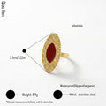 QIAOREN 14202-06 Burgundy Enamel Sunburst Open Ring Set, Vintage Carved Oval Adjustable Stackable Ring Jewelry Gift