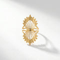 QIAOREN 13076-80 5Pcs 18K Gold Plated Stainless Steel Open Ring Set, Adjustable Stackable Flower & Heart Finger Rings