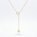 QIAOREN 12874 Gold Heart Y Lariat Necklace for Women Adjustable Dainty Drop Pendant Minimalist Gold Plated Love Jewelry Gift