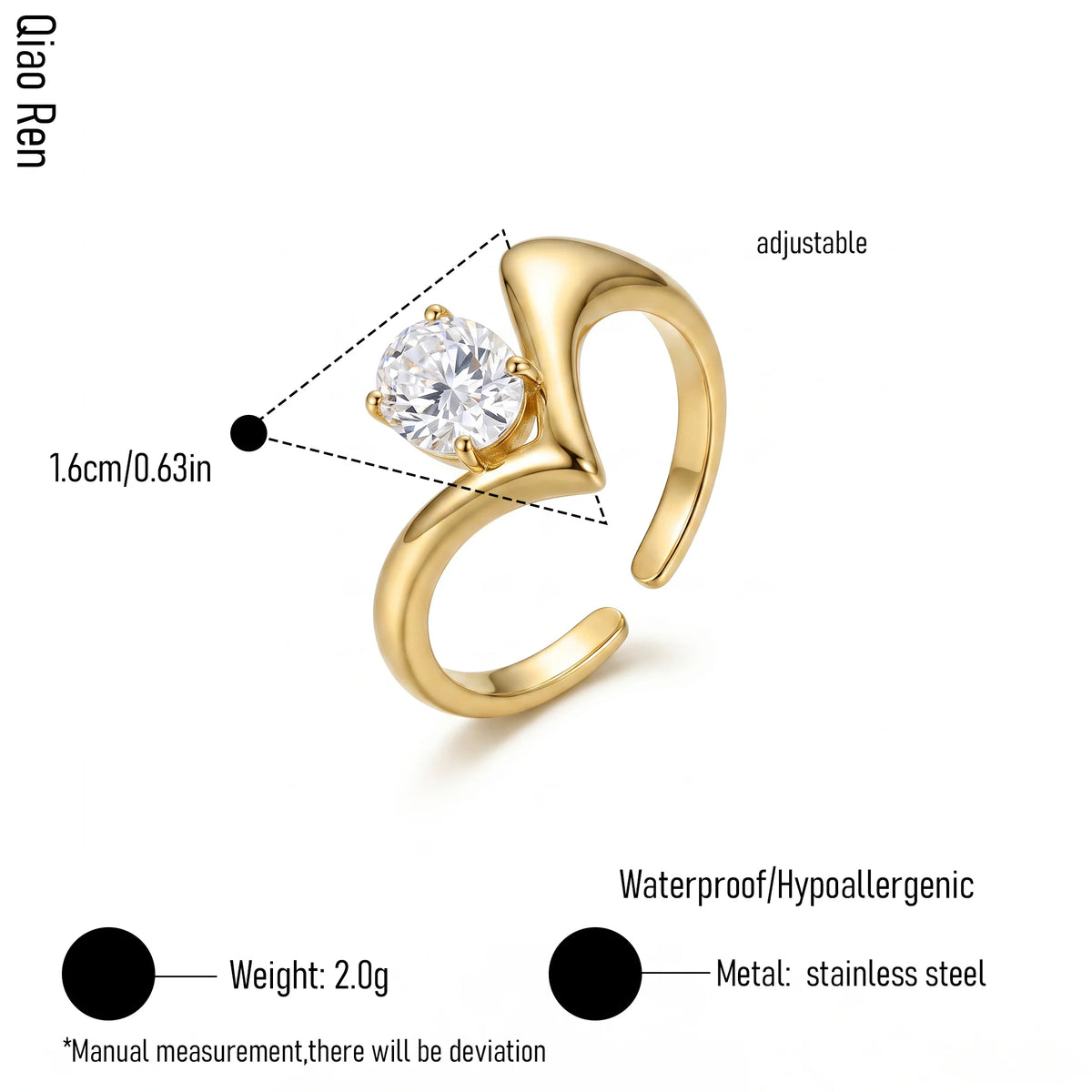 QIAOREN 14262-68 Vintage Floral Spiral Leaf Open Cuff Ring Collection, Adjustable Stackable Statement Rings with Zircon