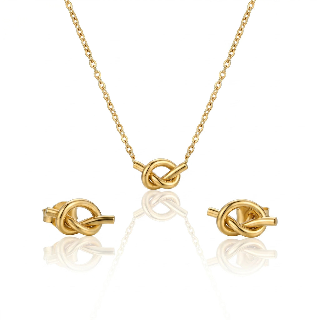QIAOREN 11739 Boho Beach Love Knot Jewelry Set 18K Gold Stainless Steel Necklace & Earrings for Women