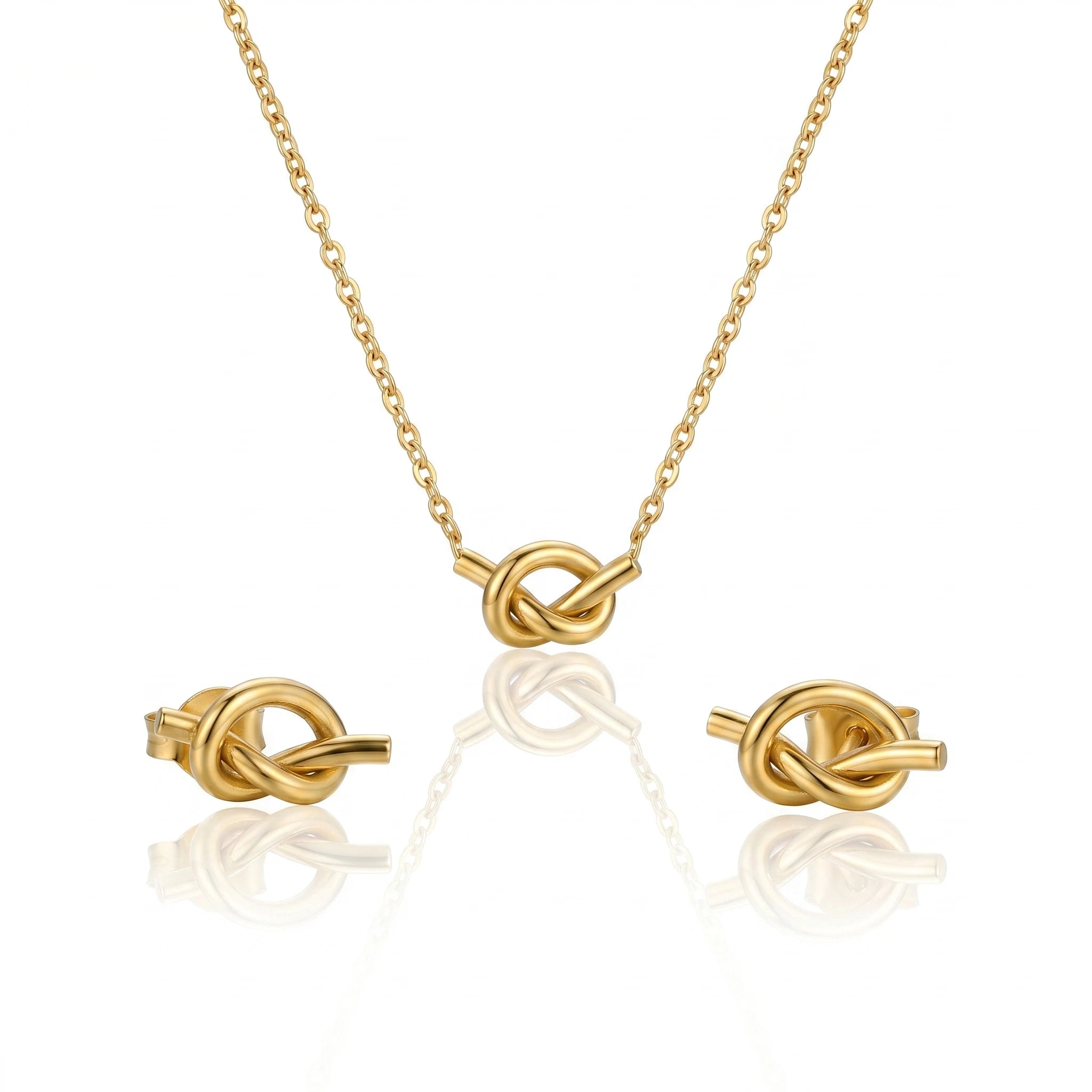 QIAOREN 11739 Boho Beach Love Knot Jewelry Set 18K Gold Stainless Steel Necklace & Earrings for Women