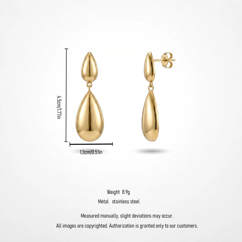 QIAOREN 13840 Gold Water Drop Stainless Steel Earrings Minimalist Waterproof Hypoallergenic Statement Jewelry Women