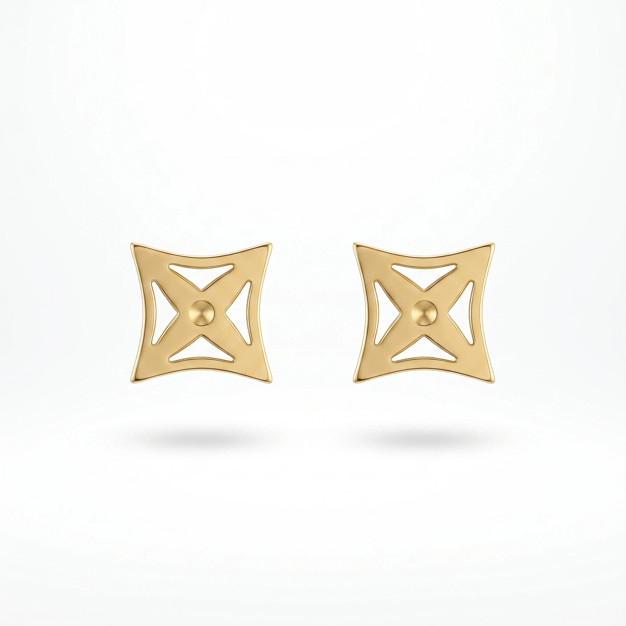 QIAOREN 13255 3 PCS Set  18K Gold Plated Stainless Steel Stud Earrings Set Hollow Square, Round CZ, Teardrop Tiny Ear Studs