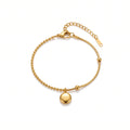 QIAOREN 13771 Asymmetric Dual Link Bracelet with Ball Bead Chain & Snake Wire Mixed Design, Engraved LUCKY Round Disc Charm