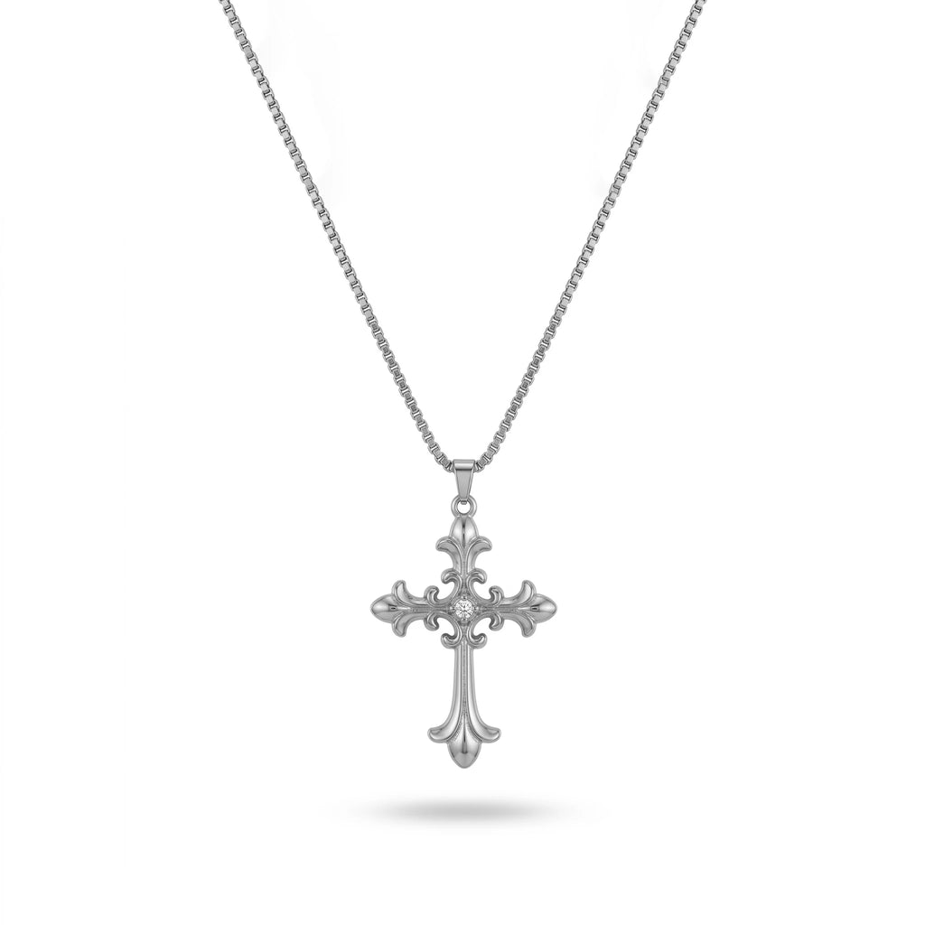 QIAOREN 13157 Gold Plated Vintage Cross Pendant Necklace Stainless Steel Gothic Christian CZ Necklace for Women Men