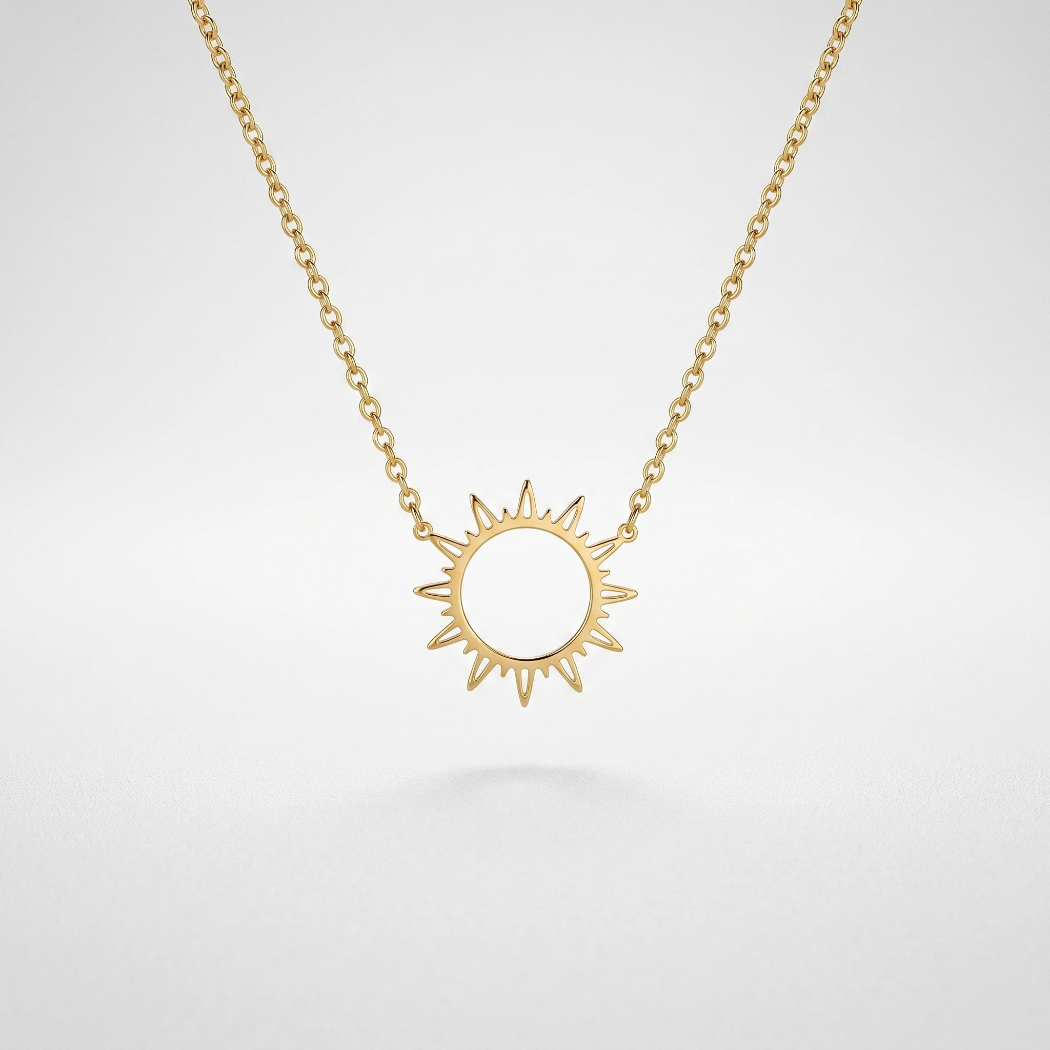QIAOREN 11755 Bohemian Sun Pendant Necklace 18K Gold Stainless Steel Beach-Ready Boho Jewelry