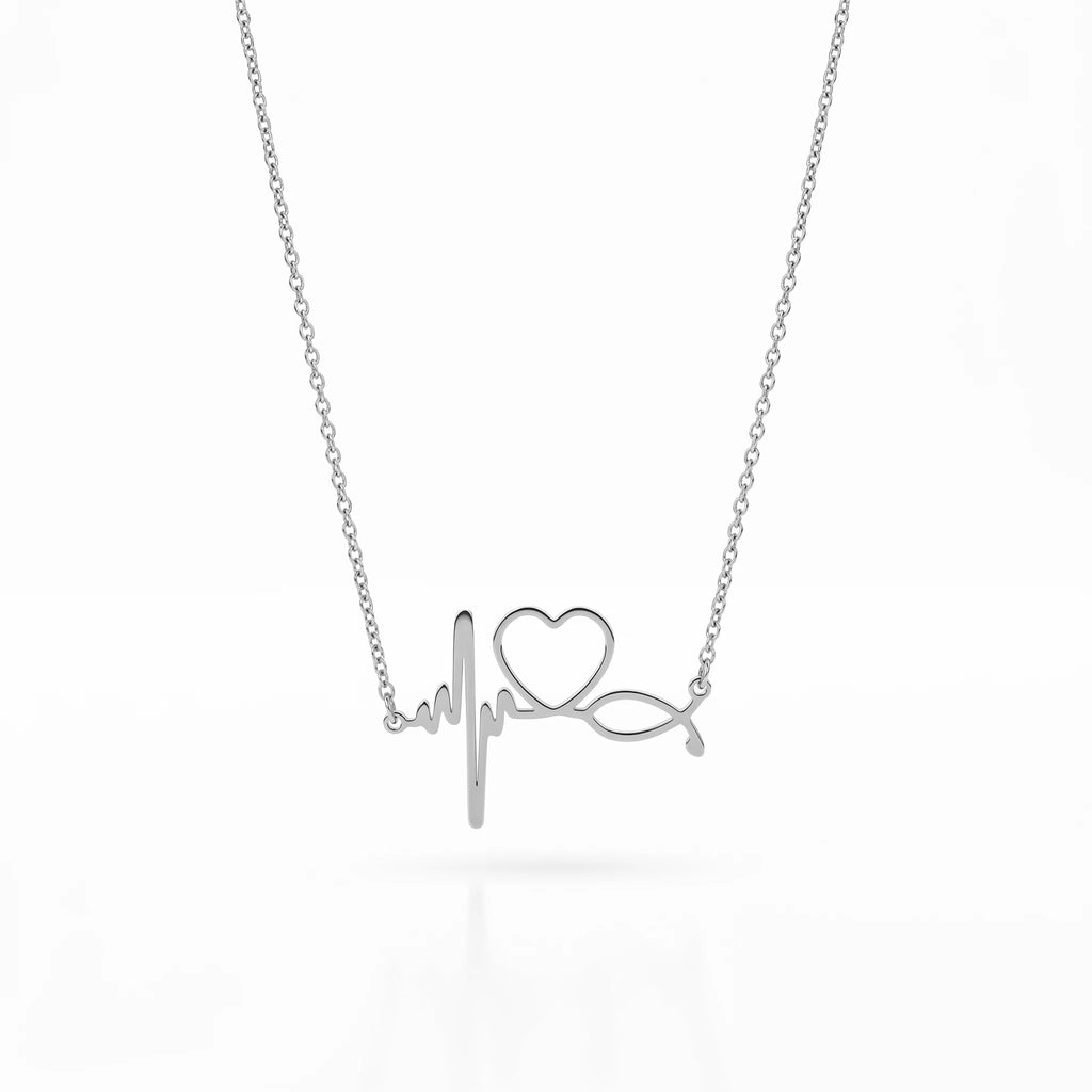 QIAOREN 11753 Waterproof Heartbeat Love Necklace 18K Gold Stainless Steel Beach & Everyday Wear