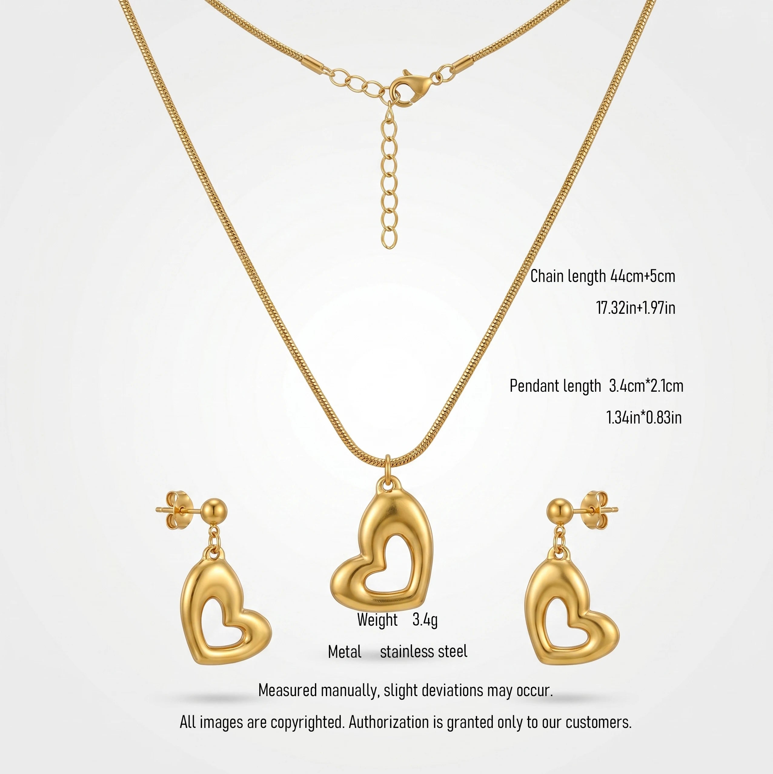 QIAOREN 11065 Premium Gold Hollow Heart Pendant Set Stainless Steel Elegant Jewelry for Women and Girls