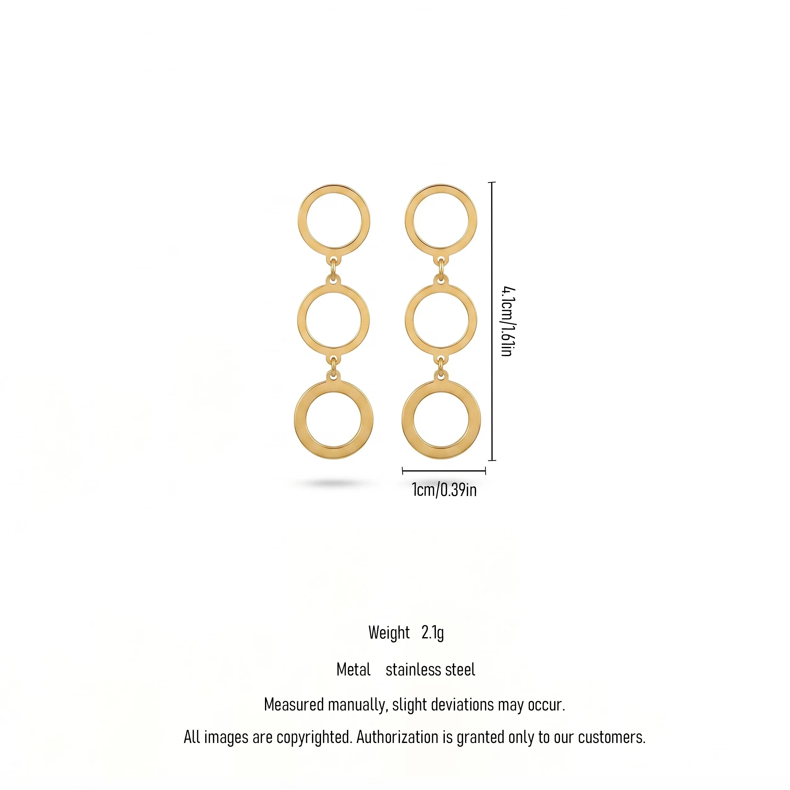 QIAOREN 11856 Trendy Triple Circle Dangle Earrings Stainless Steel Gold Geometric Hollow Ring Drop Earrings for Women US EU