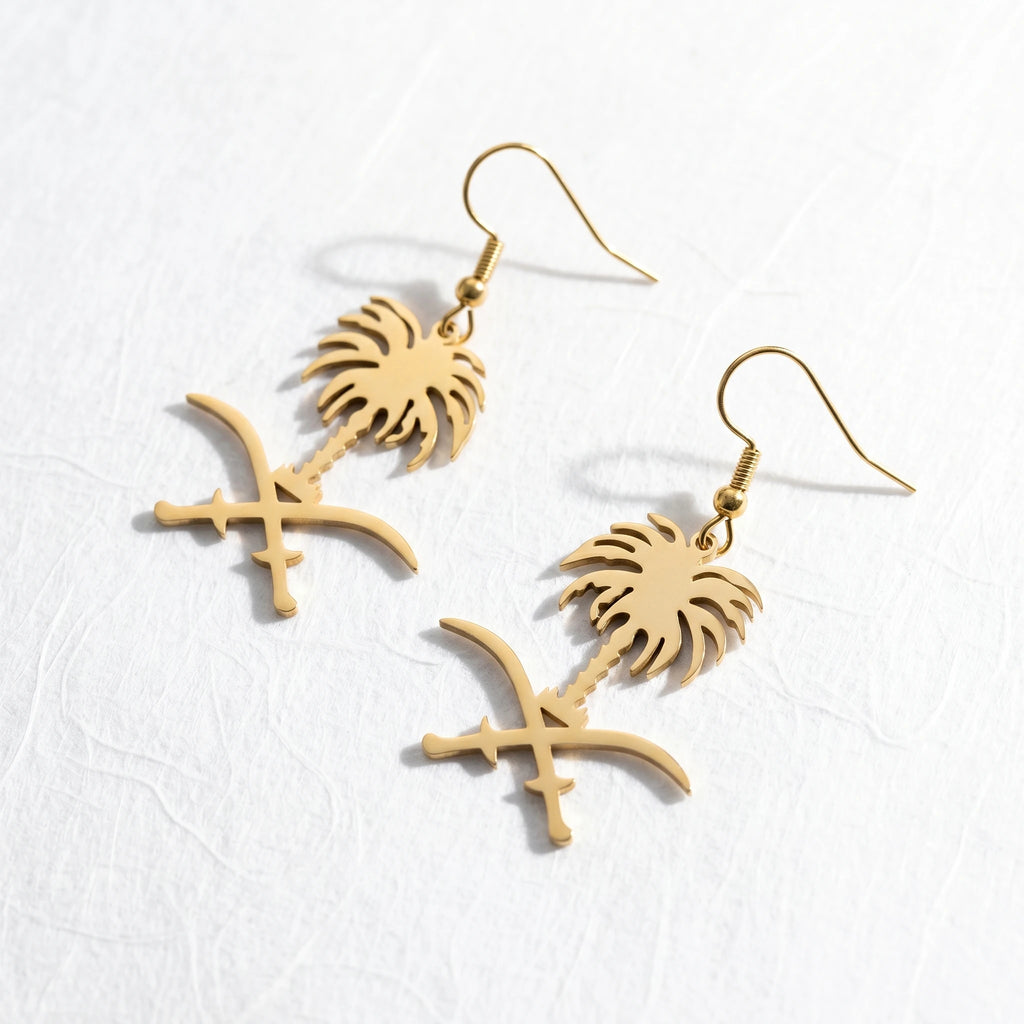 QIAOREN 10943 High Quality Women's Saudi Emblem Drop Stainless Steel 18K Gold Plated Tarnish Resistant Party Fashion Earrings
