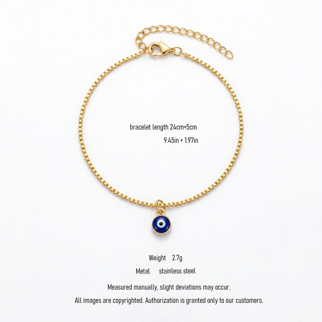 QIAOREN 10727 Waterproof Lucky Eye Charm Trendy Flower Design Stainless Steel 18K Gold Plated Adjustable Stackable Bracelet