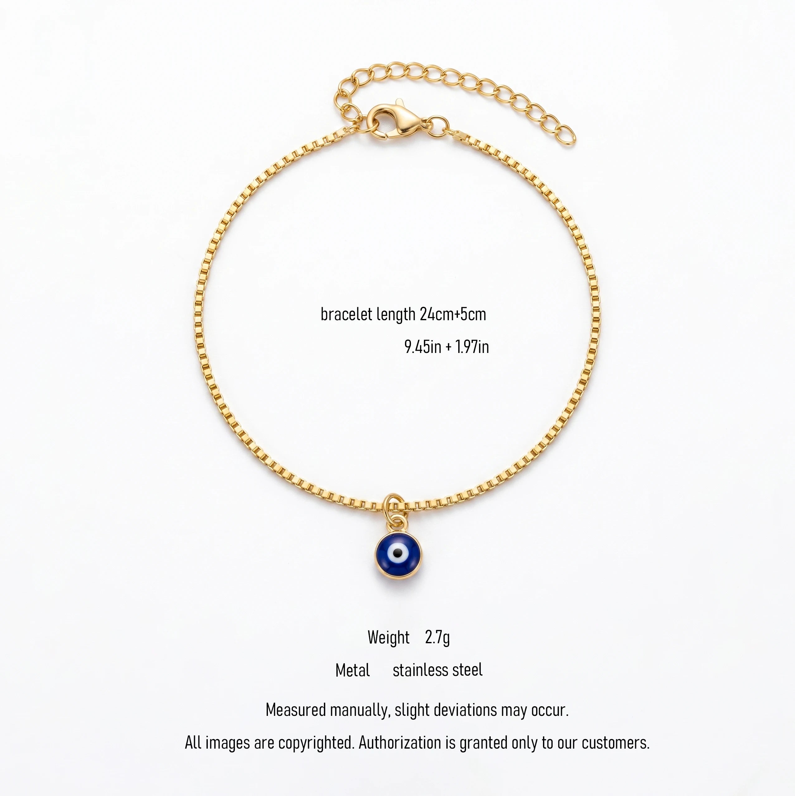 QIAOREN 10727 Waterproof Lucky Eye Charm Trendy Flower Design Stainless Steel 18K Gold Plated Adjustable Stackable Bracelet