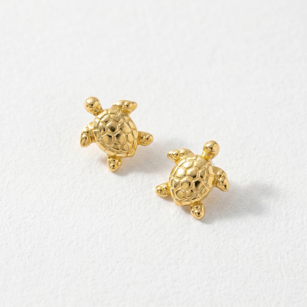 QIAOREN13220 Gold Plated Sea Turtle Stud Earrings for Women Stainless Steel Beach Coastal Ocean Jewelry